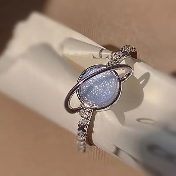 Elegant Silver Planet Ring, Planet and Stars Ring, Celestial Ring, Space Ring - Picture 2 of 6